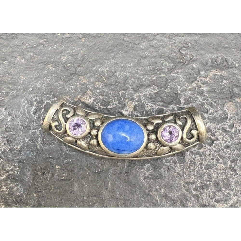 SU 925 Sterling Silver Tube Slide Pendant Denim Lapis Lazuli Amethyst Stones 8g